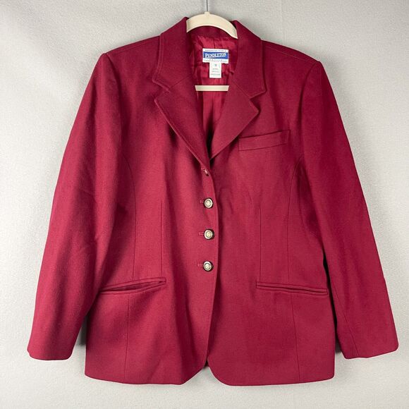 Pendleton Jackets & Blazers - Vintage Pendleton Virgin Wool Blazer Womens 12 Petite Burgundy Career USA Made